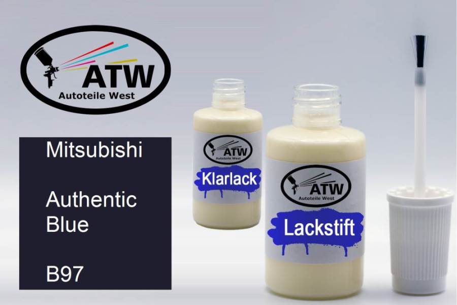 Mitsubishi, Authentic Blue, B97: 20ml Lackstift + 20ml Klarlack - Set, von ATW Autoteile West.